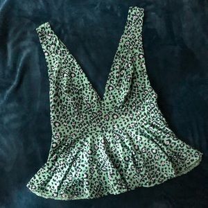 Urban Outfitters Plunge Neck Green Leopard Tank S